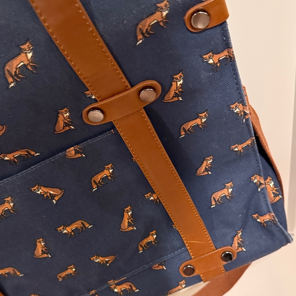 Fox Print Blue and Brown Messenger Bag - Picture 3 of 4